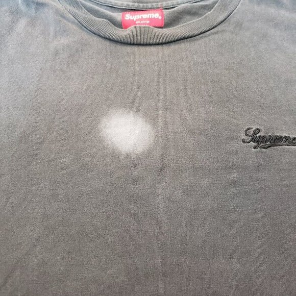 SUPREME Distressed T-Shirt Black Grey Embroidered Logo (Men's Size XL) As Is - Picture 6 of 7